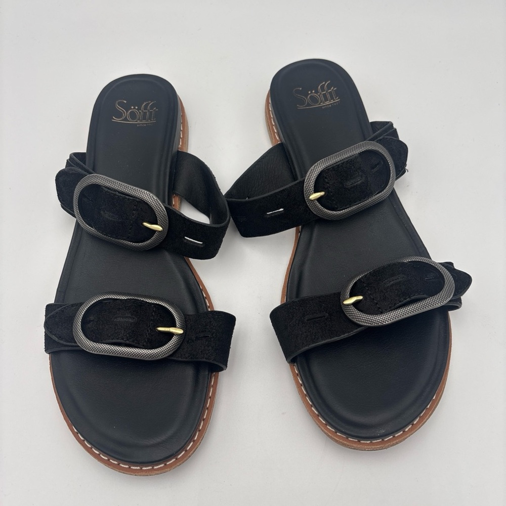 Sofft Black Suede Sandals‎ with Buckle Detail